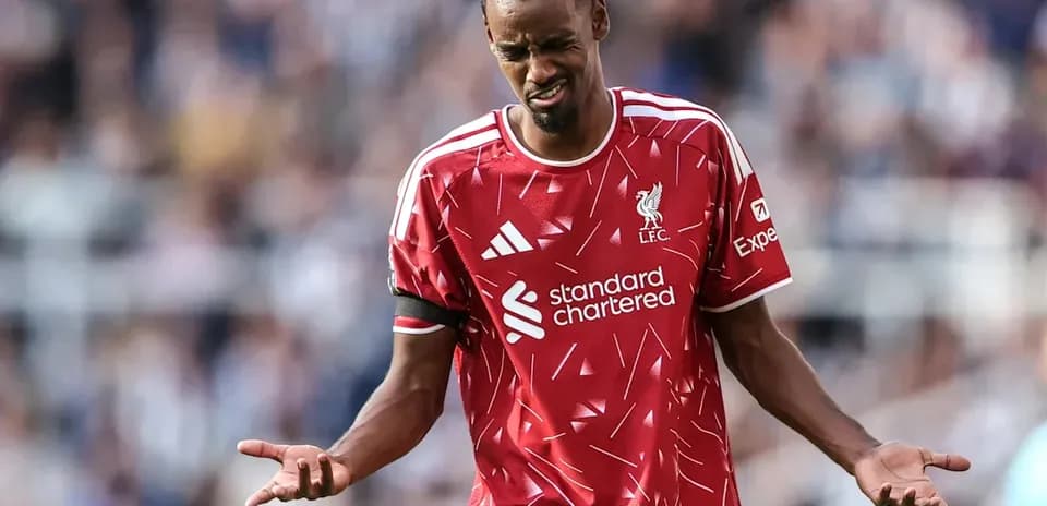 Liverpool player reacting during match on field
