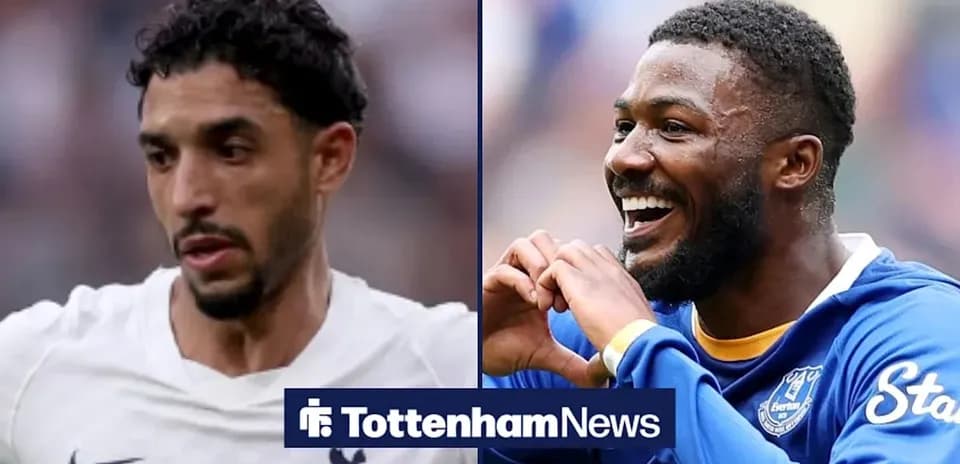 Two football players in action, one from Tottenham and one from Everton