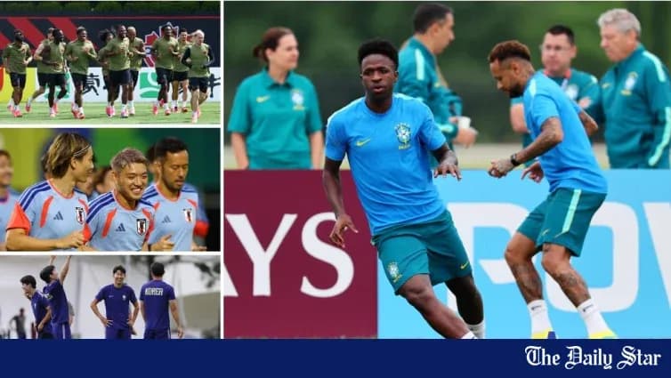 Brazil and Japan teams training before match