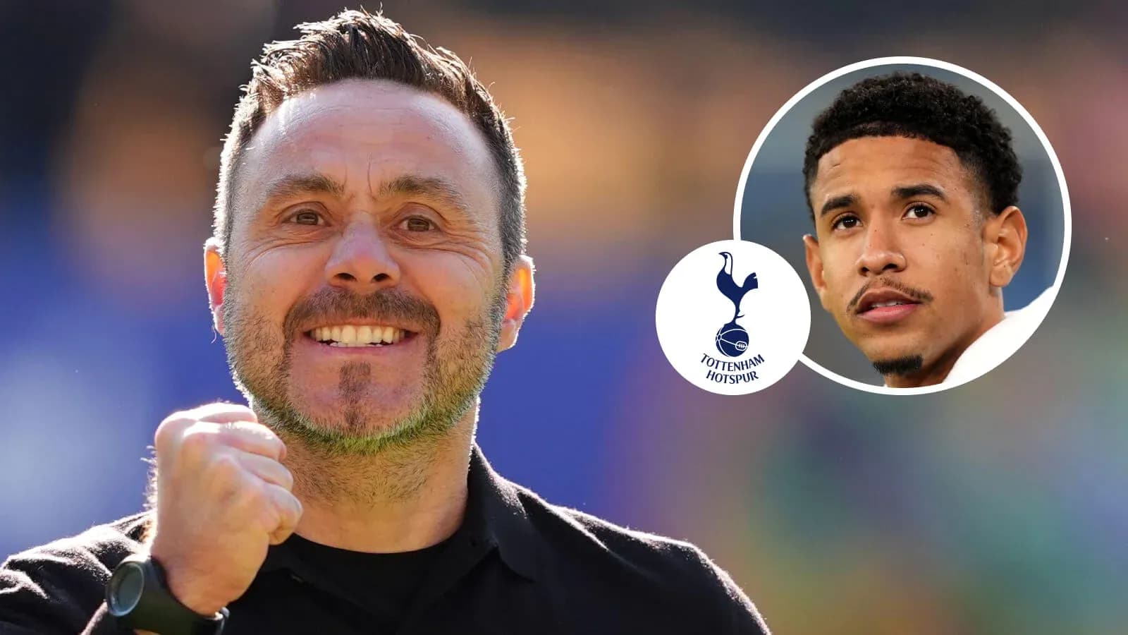 Tottenham manager celebrating with player in background