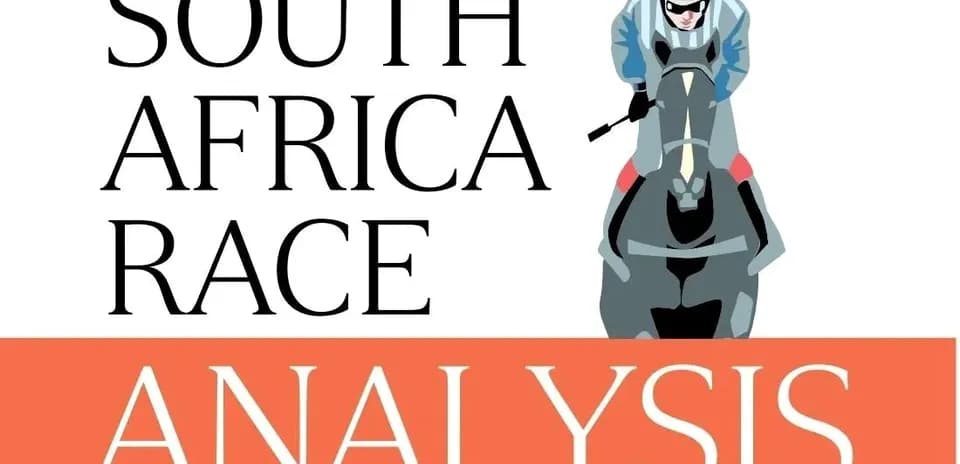 Jockey riding a horse with race analysis text