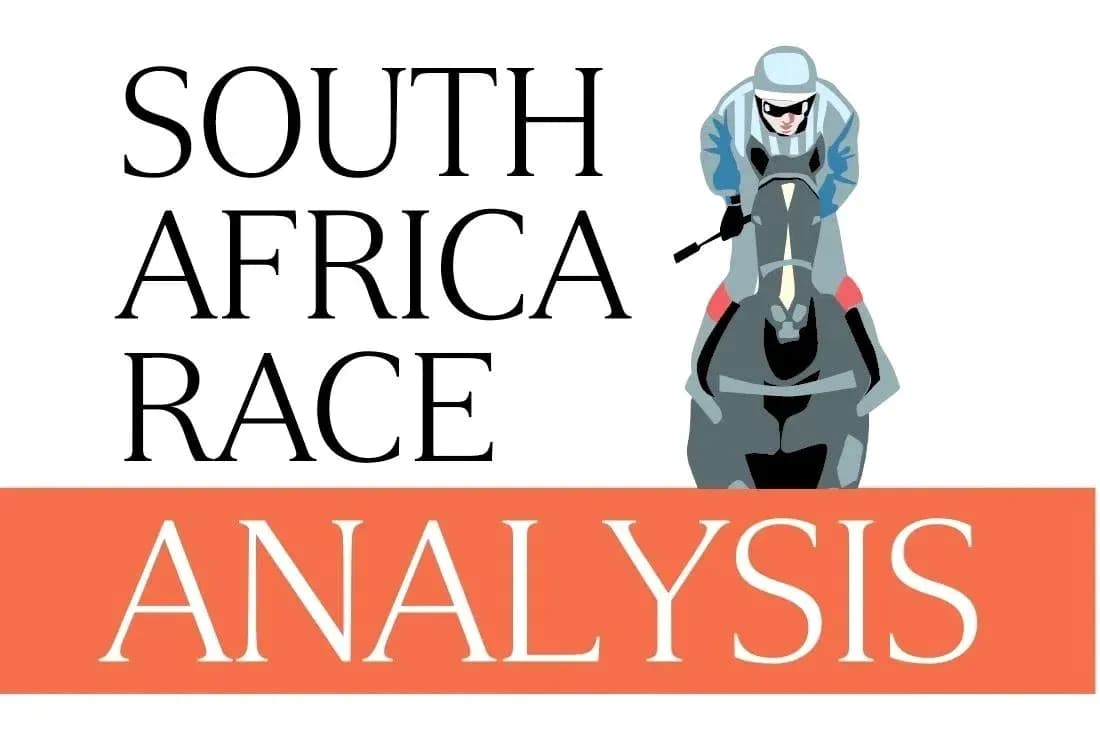 Jockey riding a horse with race analysis text