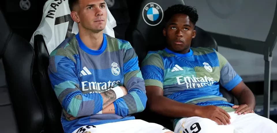 Real Madrid players seated on the bench during match