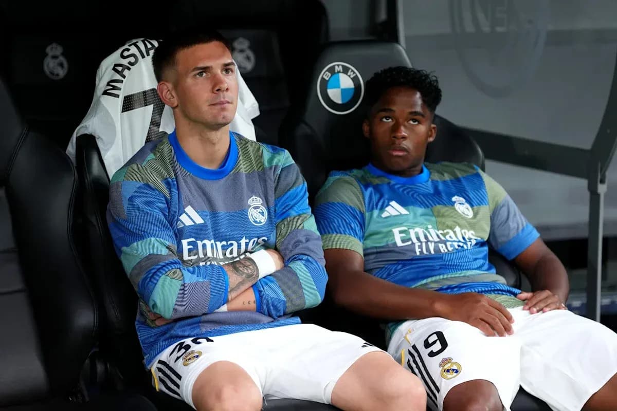 Real Madrid players seated on the bench during match