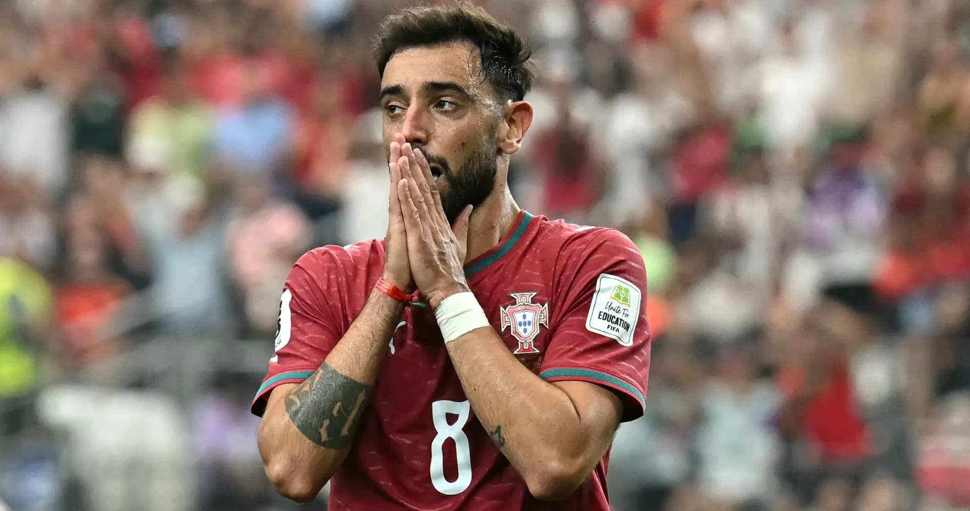 Bruno Fernandes with hands on face during match