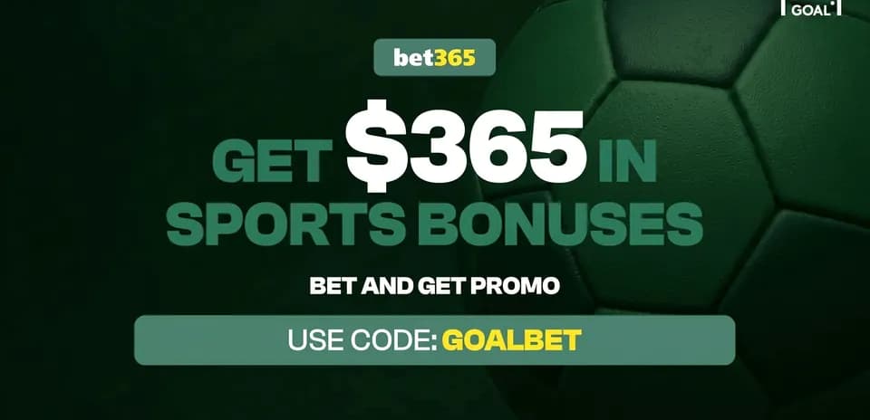 Bet365 promotional banner with soccer ball background