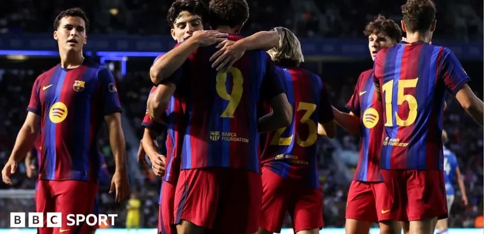 Barcelona players celebrating a goal together