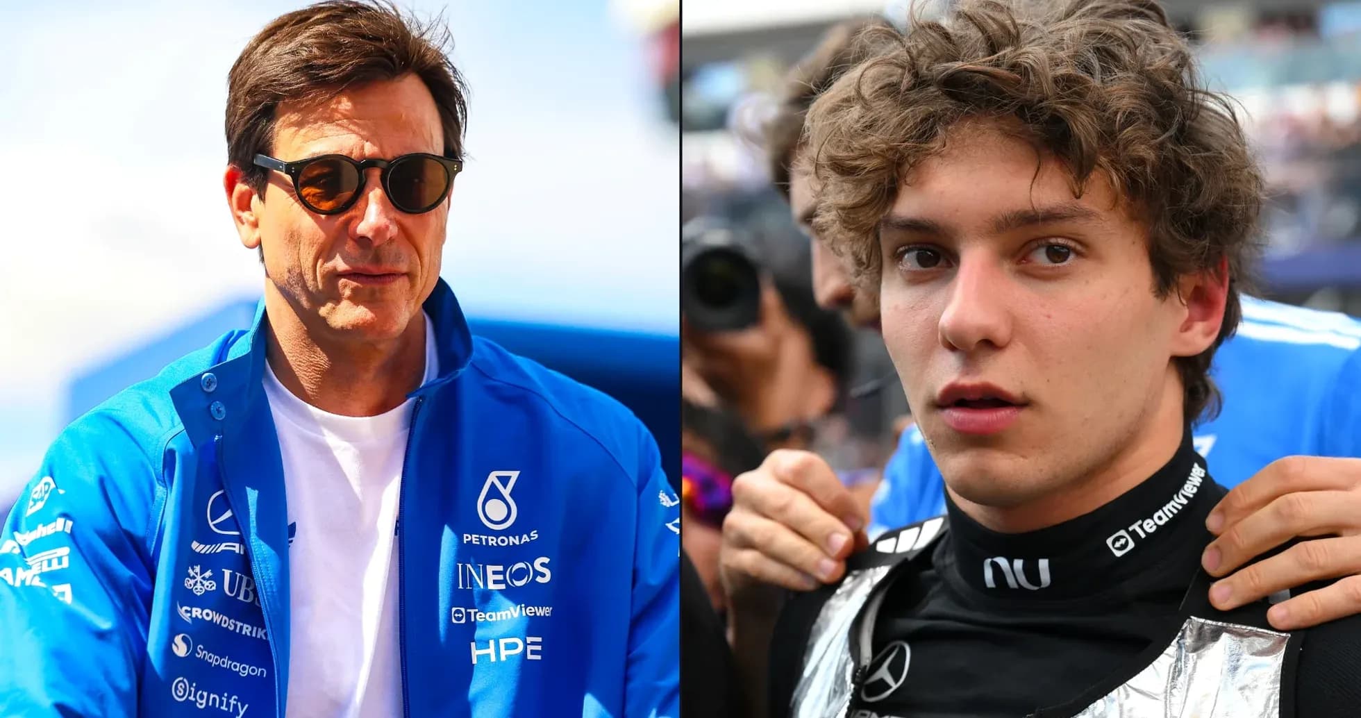 Toto Wolff and young driver in racing gear