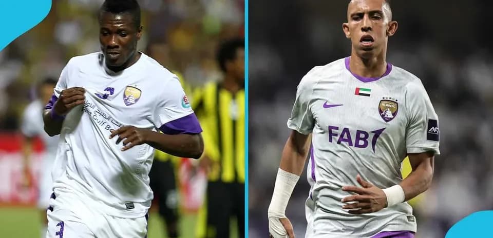 Two football players in Al Ain FC uniforms