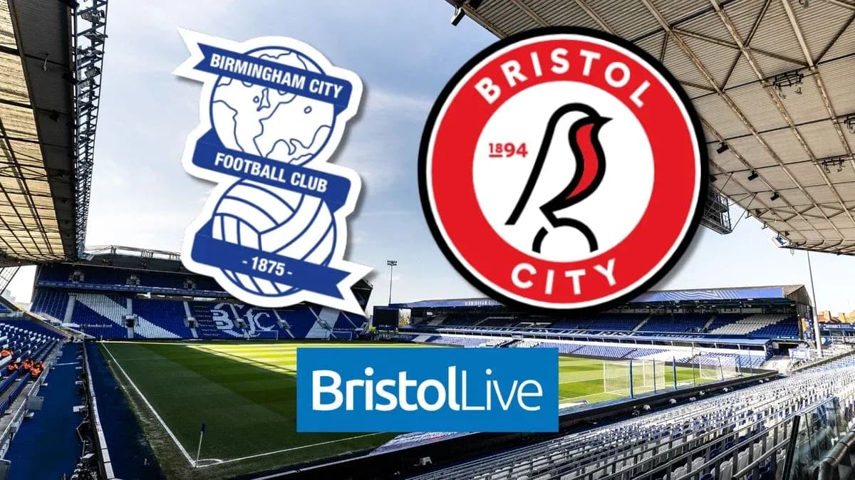 Birmingham City and Bristol City logos with stadium background