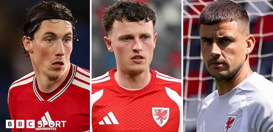 Three Welsh football players in team kits