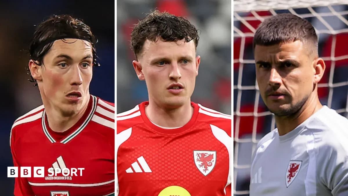 Three Welsh football players in team kits