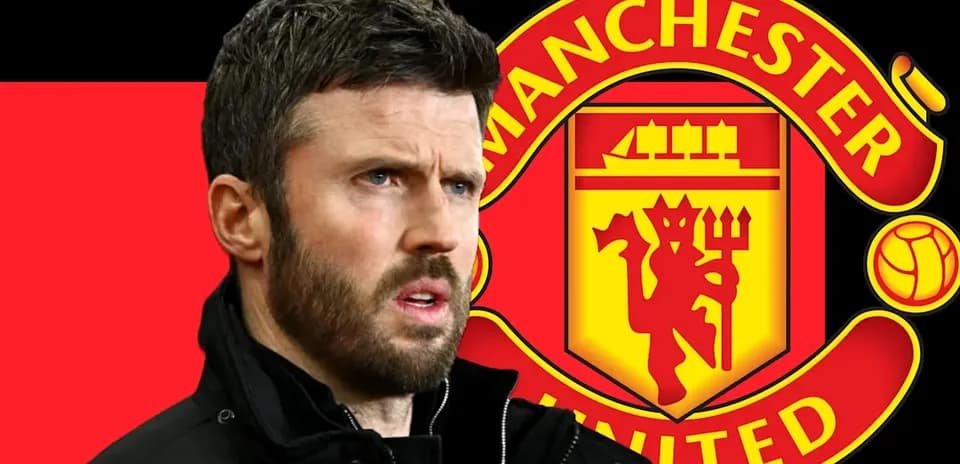 Michael Carrick with Manchester United logo background