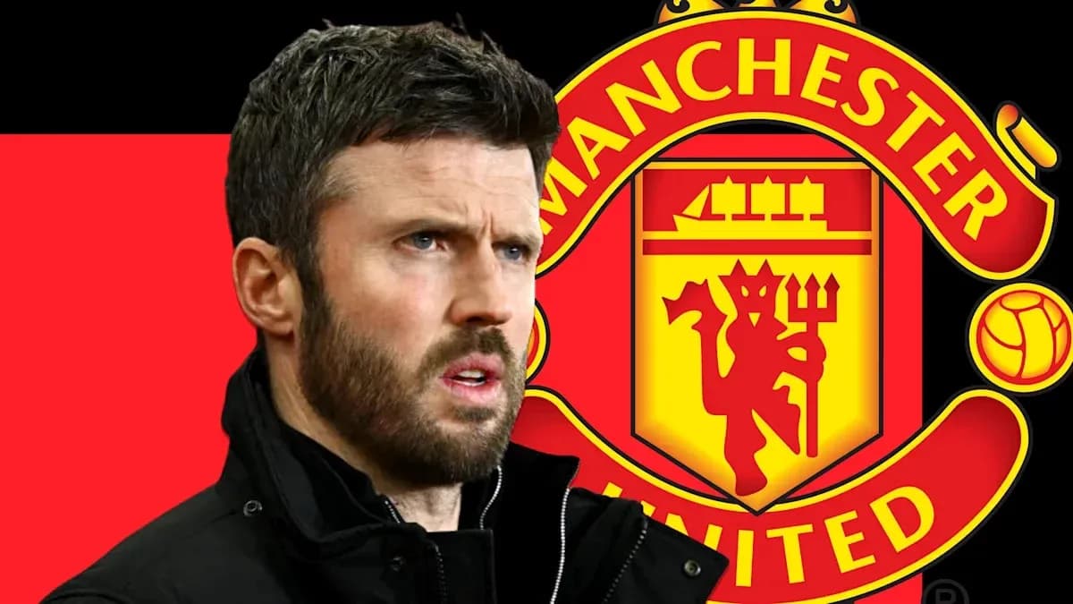 Michael Carrick with Manchester United logo background