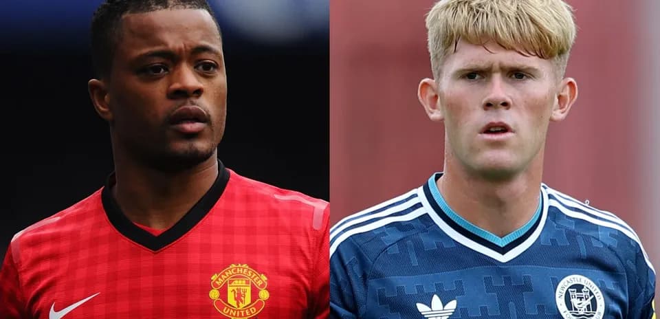 Patrice Evra and player in Newcastle kit