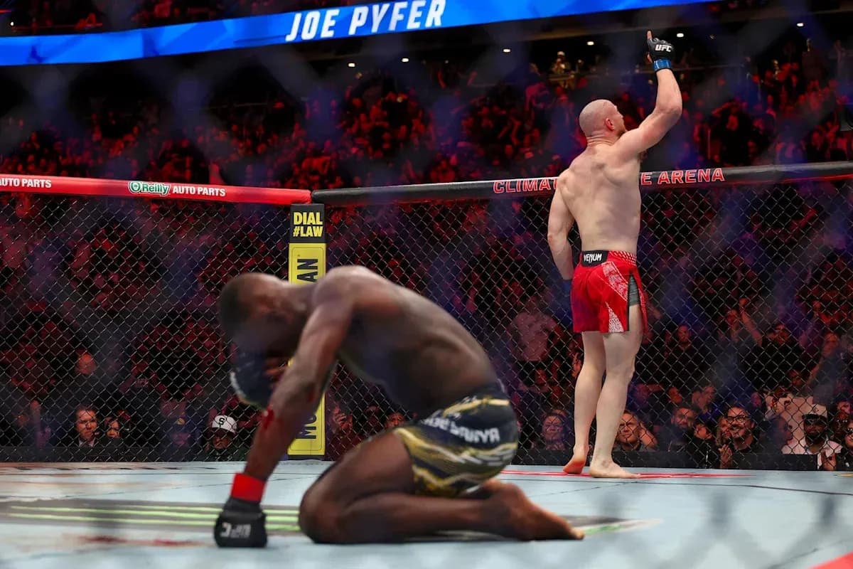 Joe Pyfer celebrating victory in UFC match