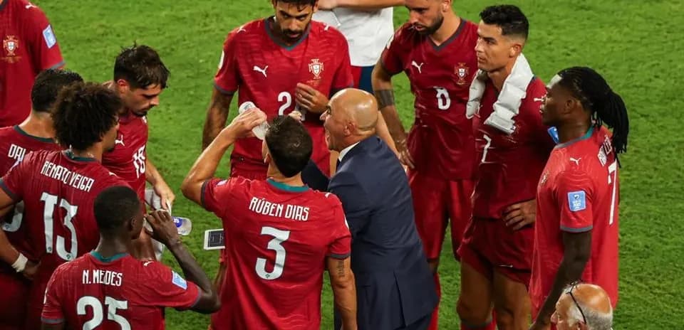 Portugal team receiving instructions during match timeout
