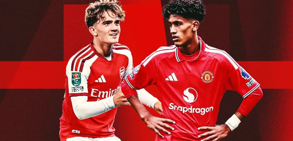Arsenal and Manchester United players in team kits