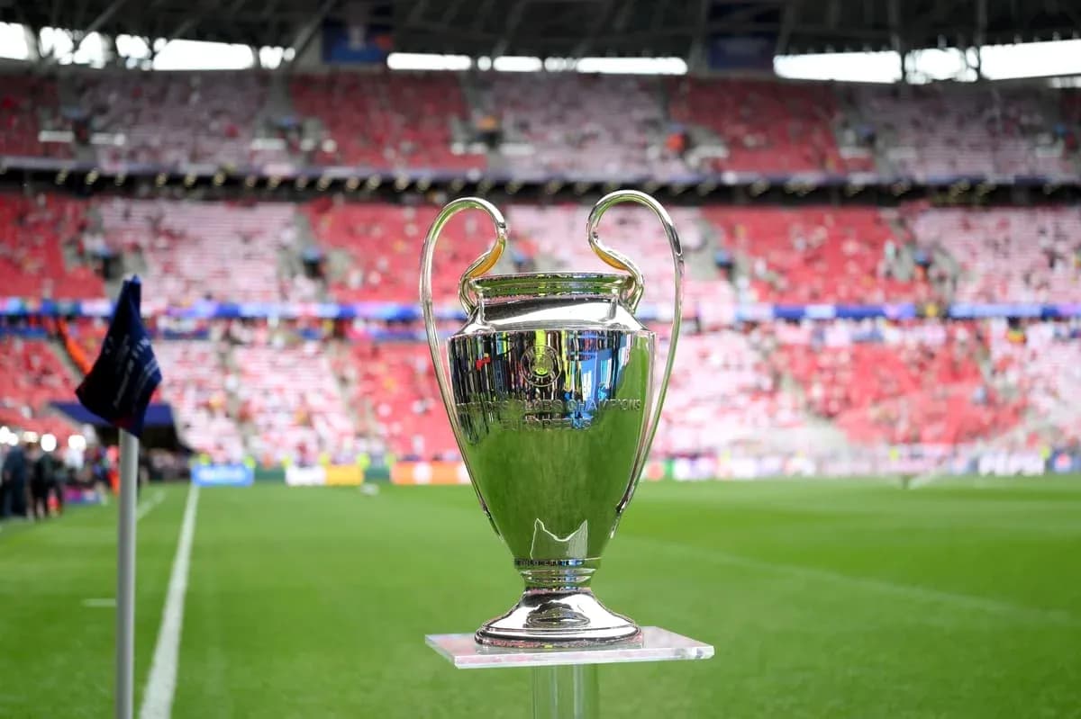 Champions League trophy on display at stadium