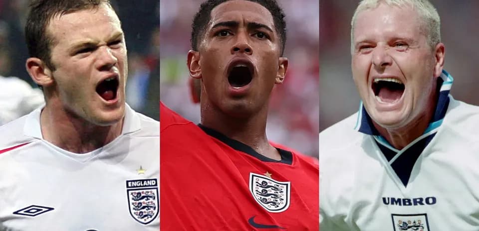 Three England players celebrating during matches