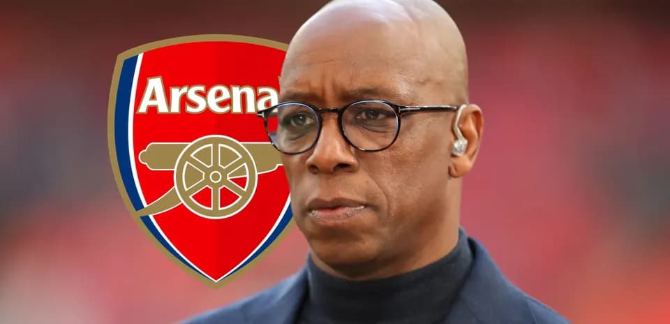 Ian Wright speaking with Arsenal logo in background