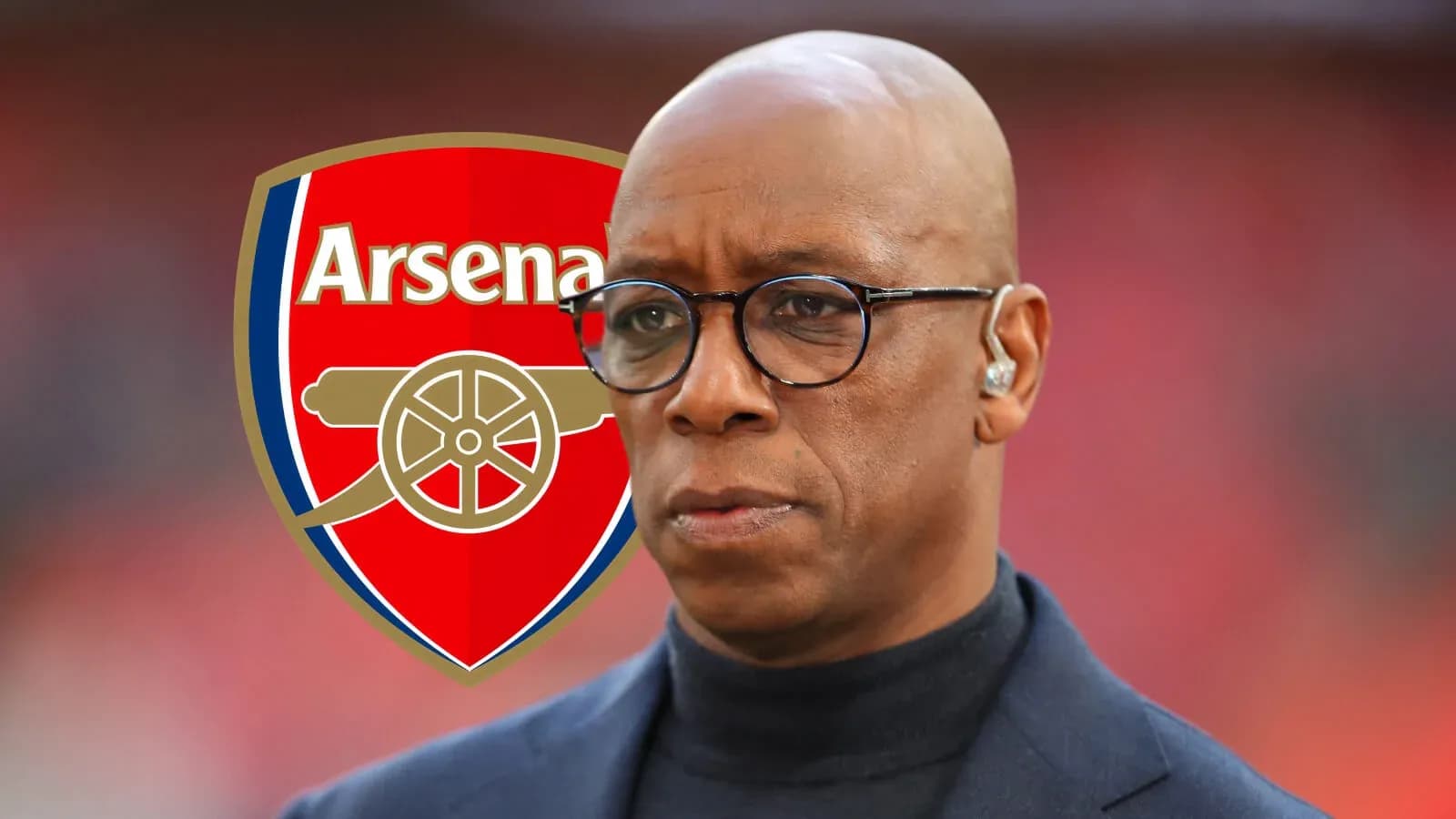 Ian Wright speaking with Arsenal logo in background