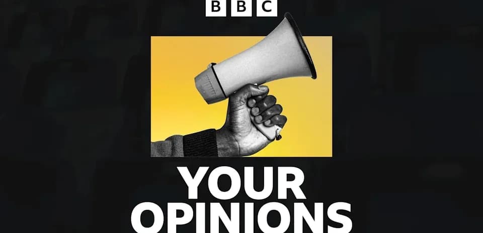 Megaphone held up with text 'YOUR OPINIONS'