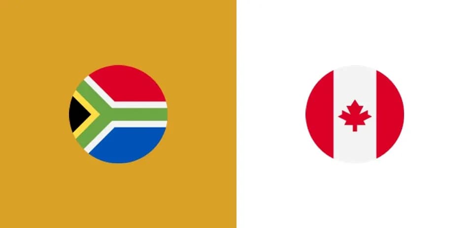 South Africa and Canada flags on colored background