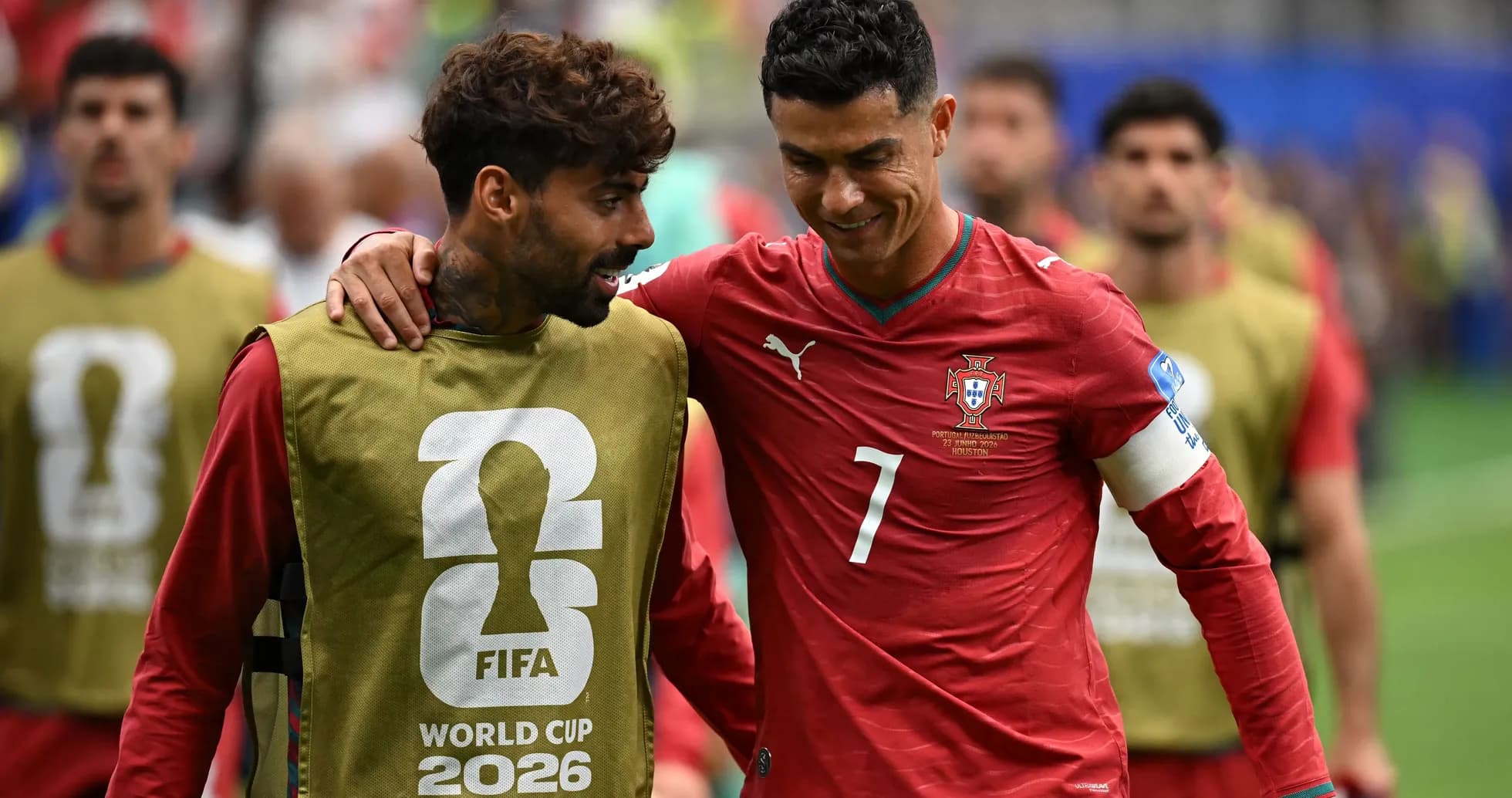 Cristiano Ronaldo and teammate walking off the pitch