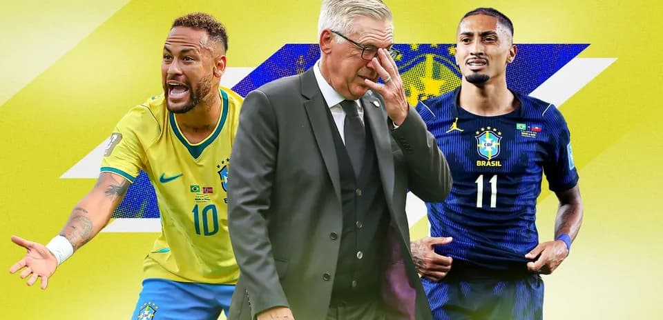 Neymar and player in Brazil jerseys with coach