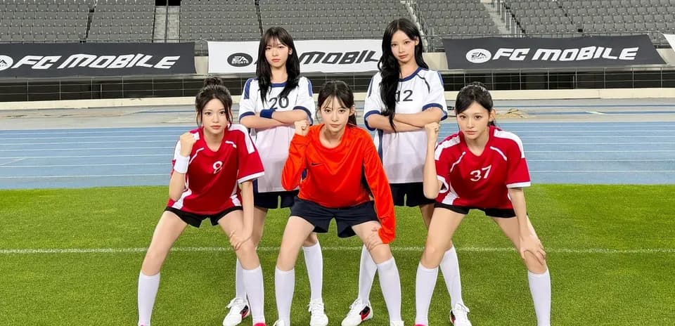 Five female players posing in football uniforms