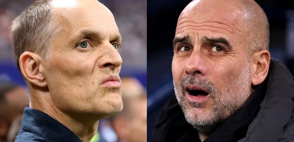 Trainers Thomas Tuchel and Pep Guardiola during match