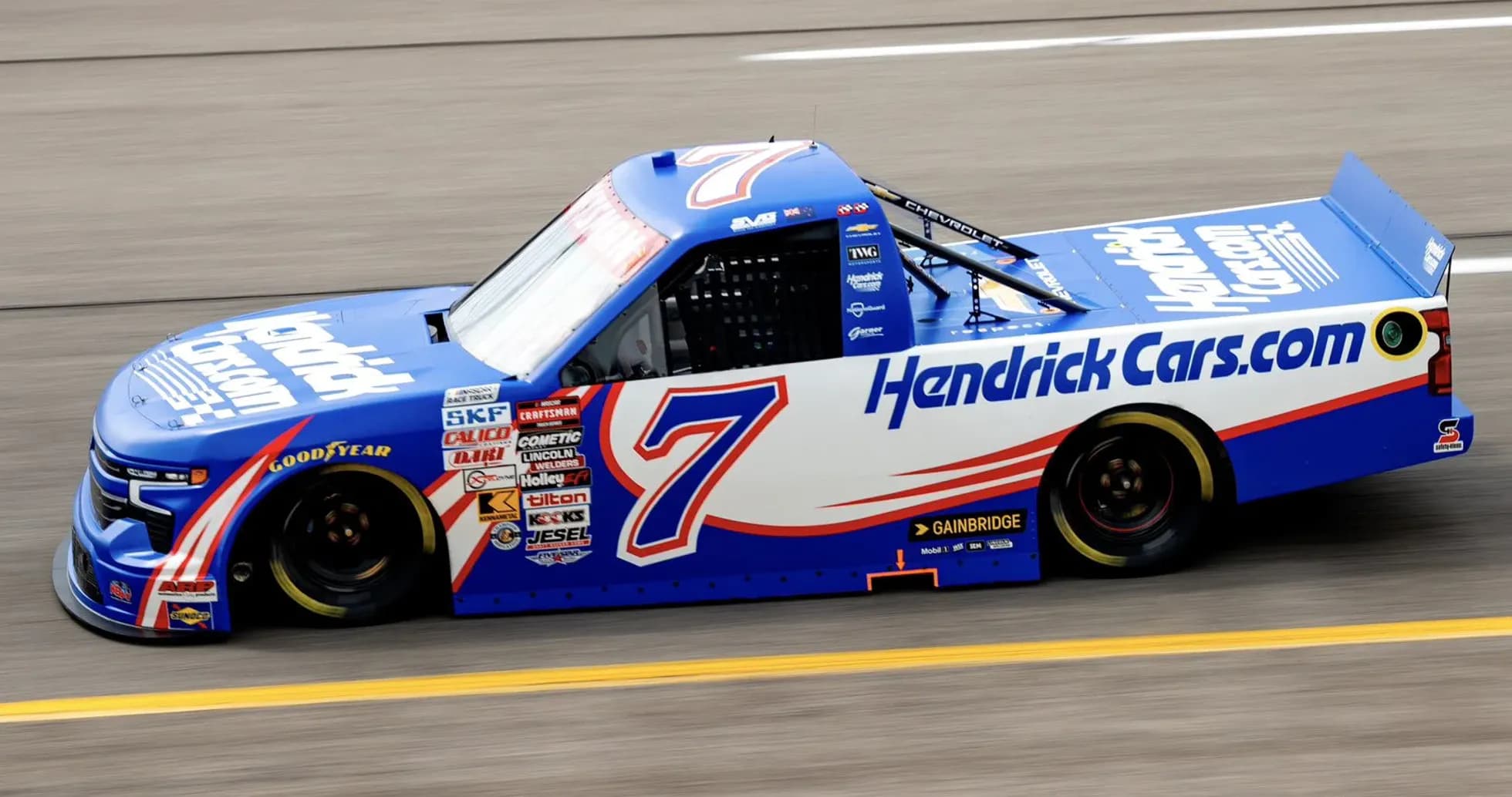 Hendrick Cars Chevrolet racing truck on track
