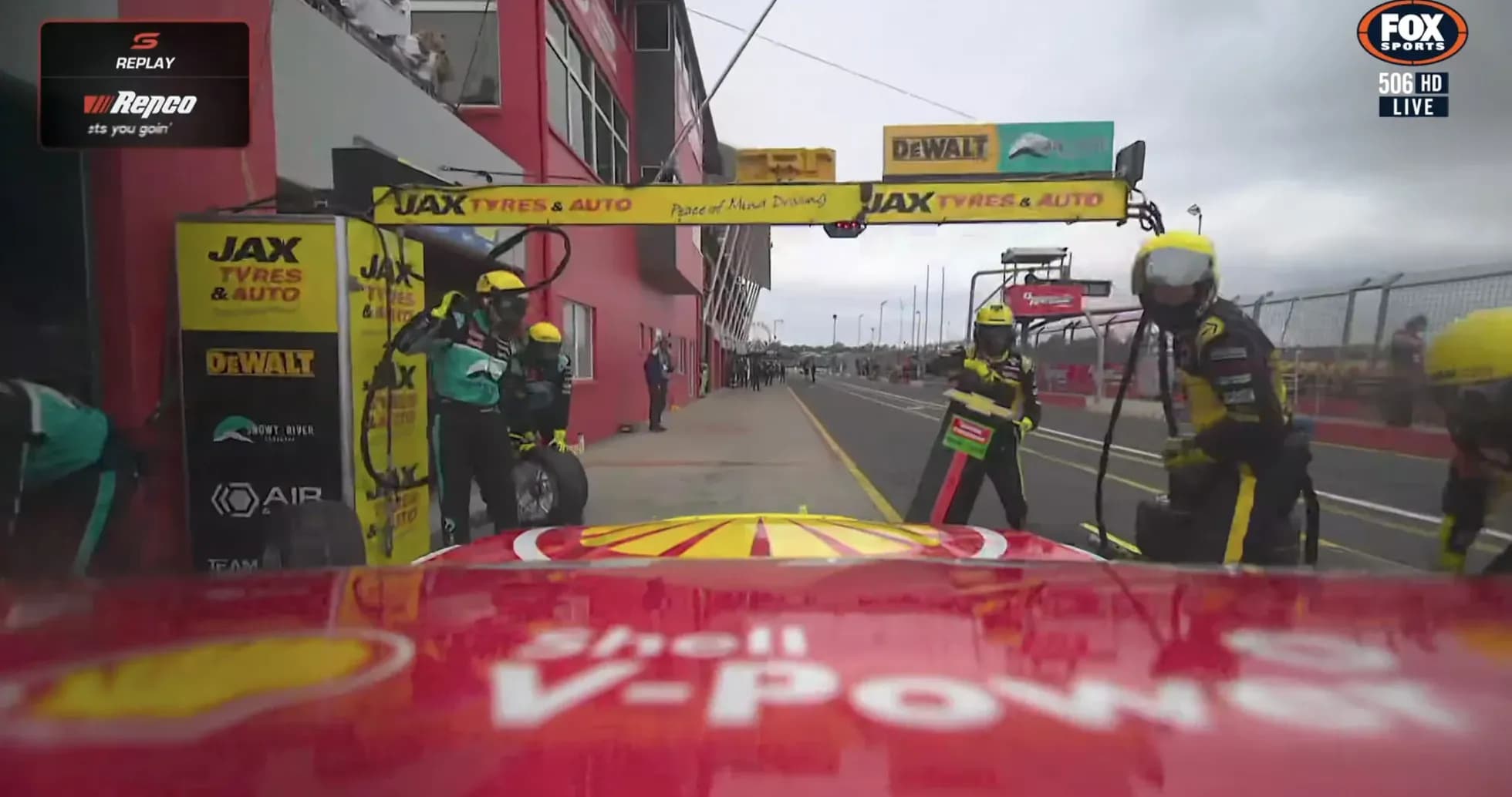 Pit stop during a Supercar race with team members