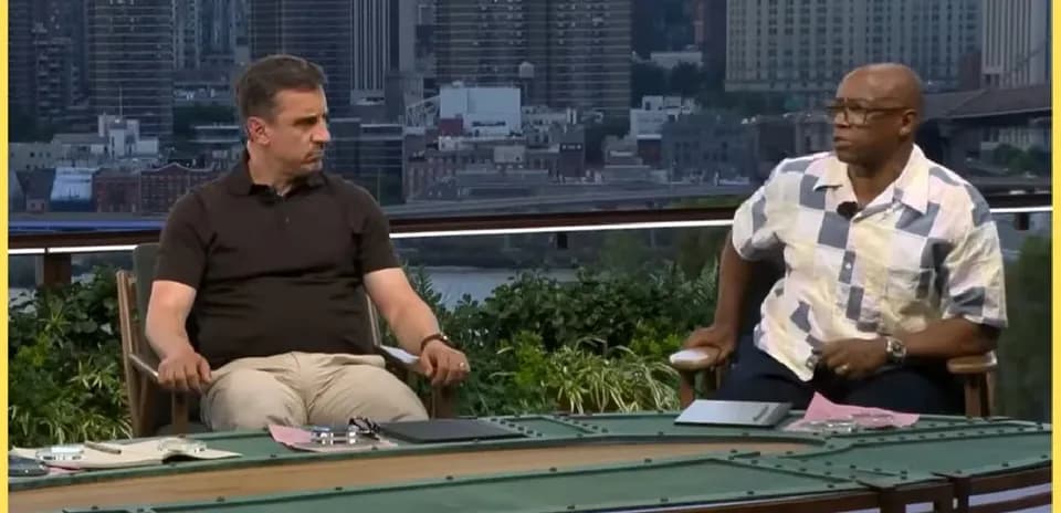 Two analysts discussing on a talk show set