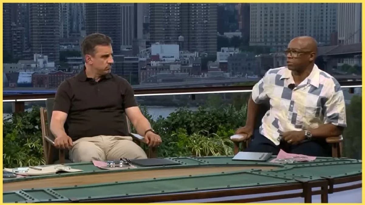 Two analysts discussing on a talk show set
