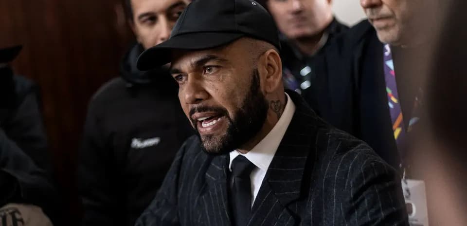 Dani Alves speaking at a press conference