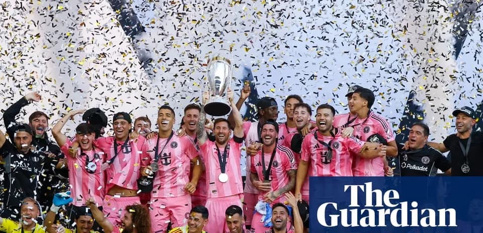 Inter Miami players celebrating with trophy and confetti
