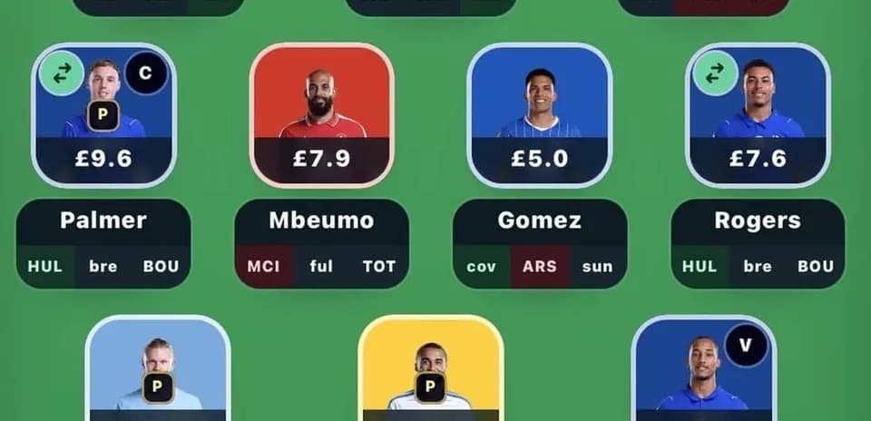 Fantasy football player selection screen with stats