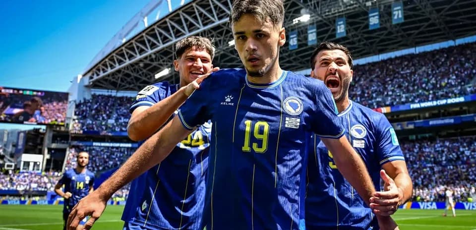 Bosnia players celebrating a goal during match