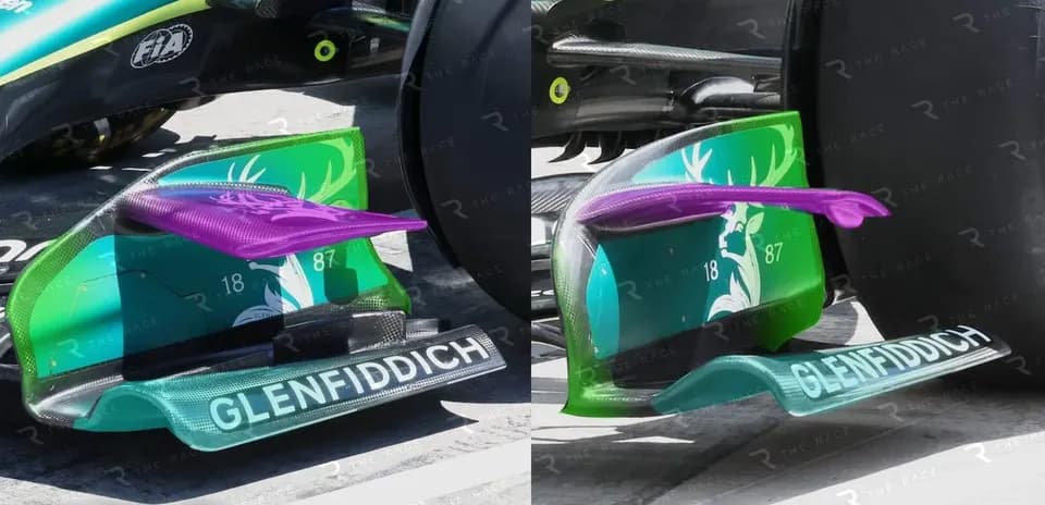 Aston Martin car rear wing comparison, old vs new
