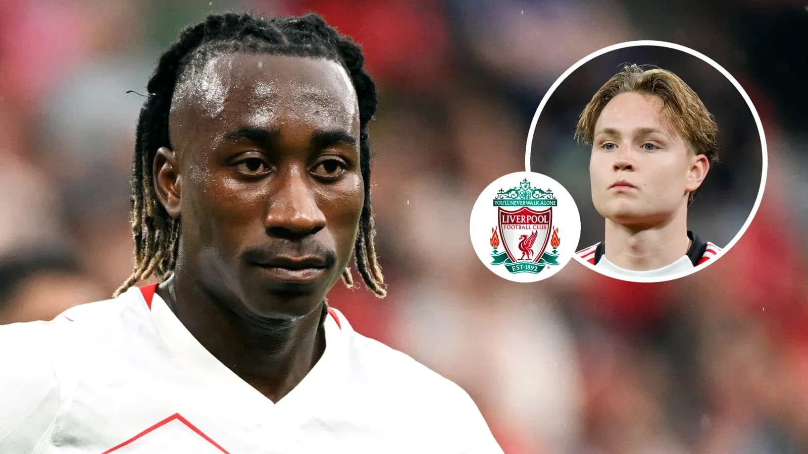 Futbolchi maydonda, Liverpool logotipi ko'rsatilgan