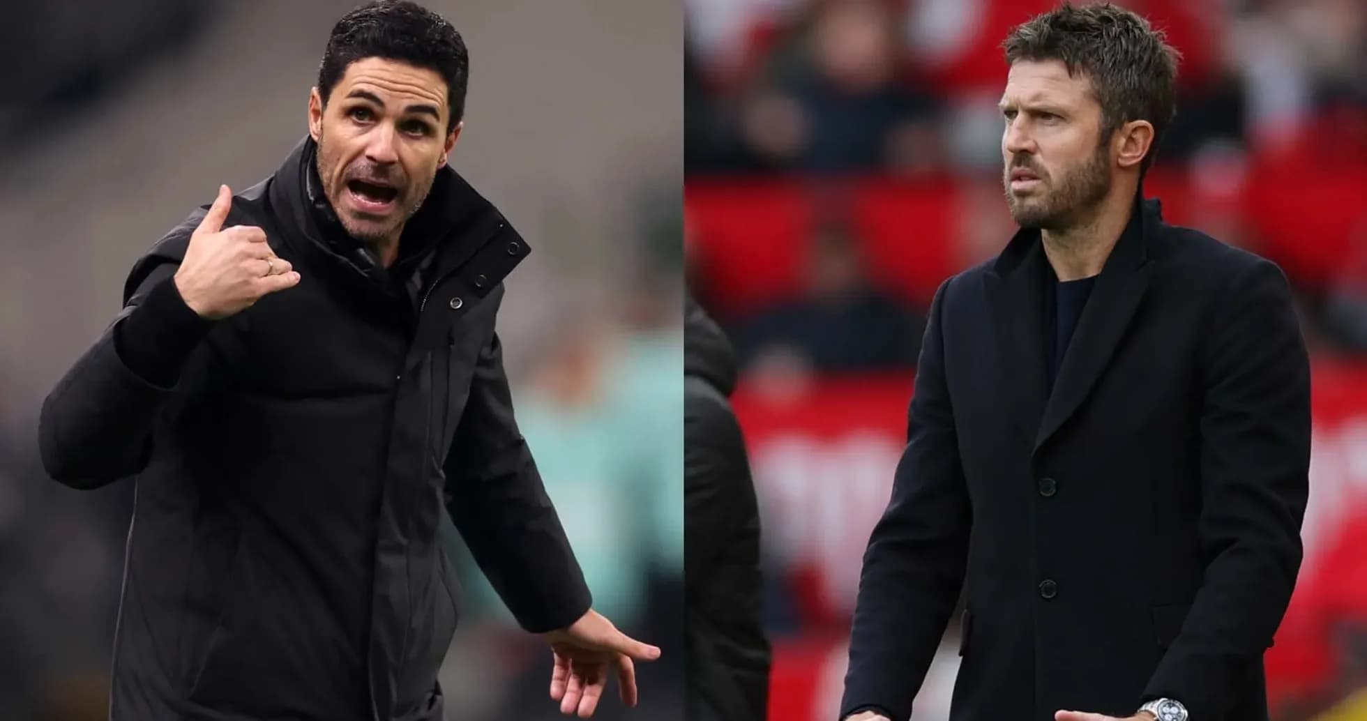 Two football managers on the sidelines during match