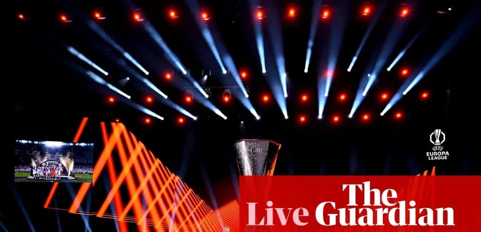 UEFA Europa League trophy on stage with lights