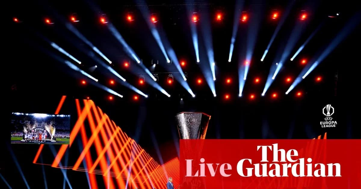 UEFA Europa League trophy on stage with lights