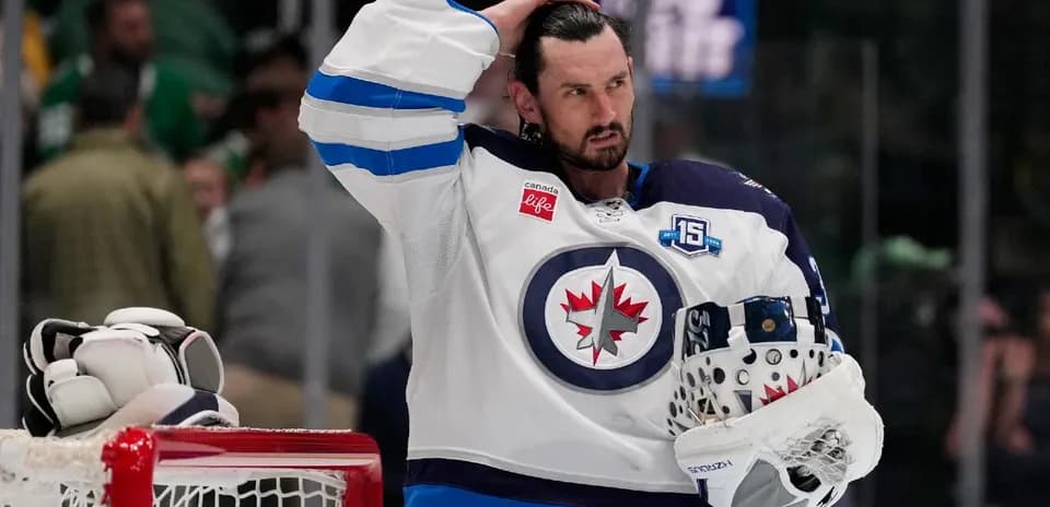 Hockey player from Winnipeg Jets after a match