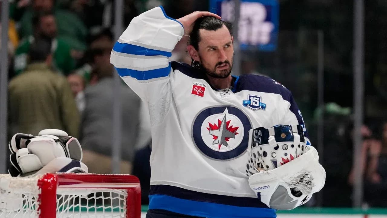 Hockey player from Winnipeg Jets after a match