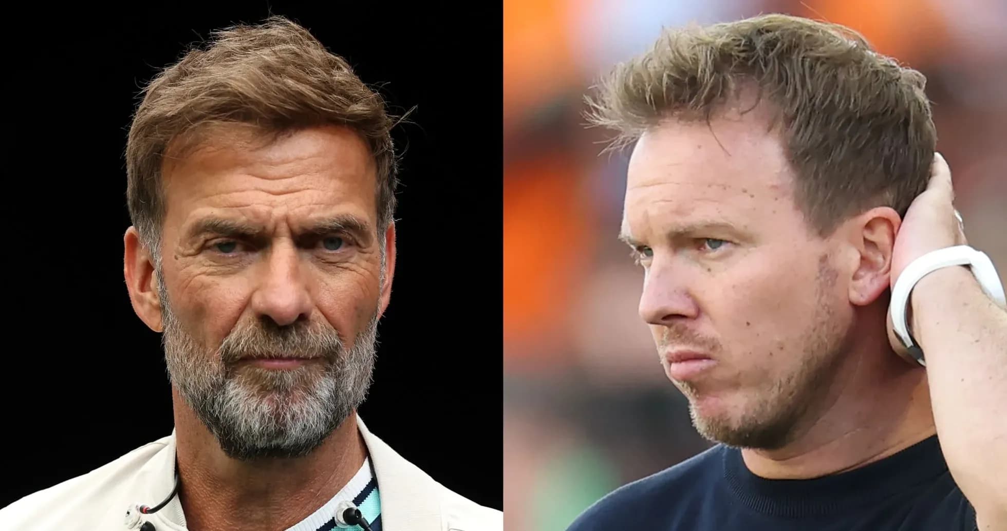 Two football managers in a split image