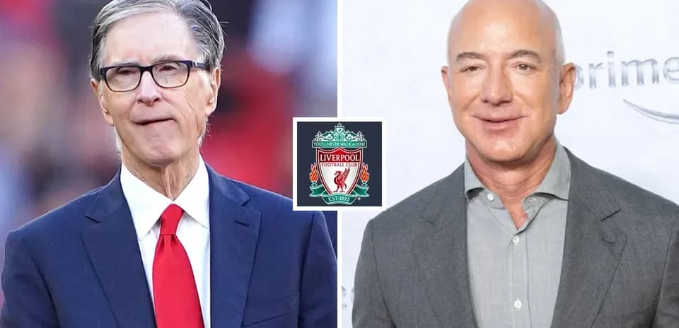 Two men alongside Liverpool FC logo