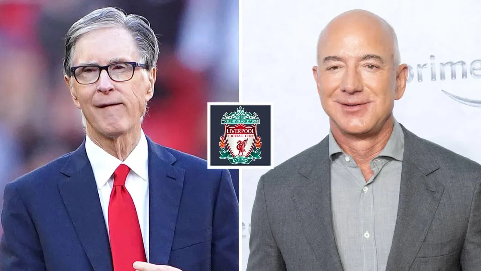 Two men alongside Liverpool FC logo